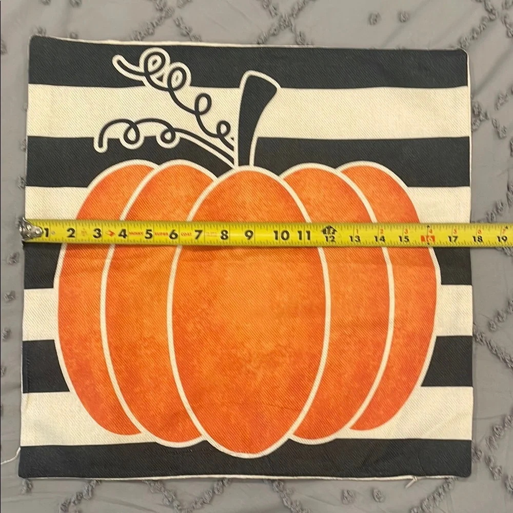 Striped Pumpkin and Leaf Pillow Covers Fall Autumn Halloween set of 2